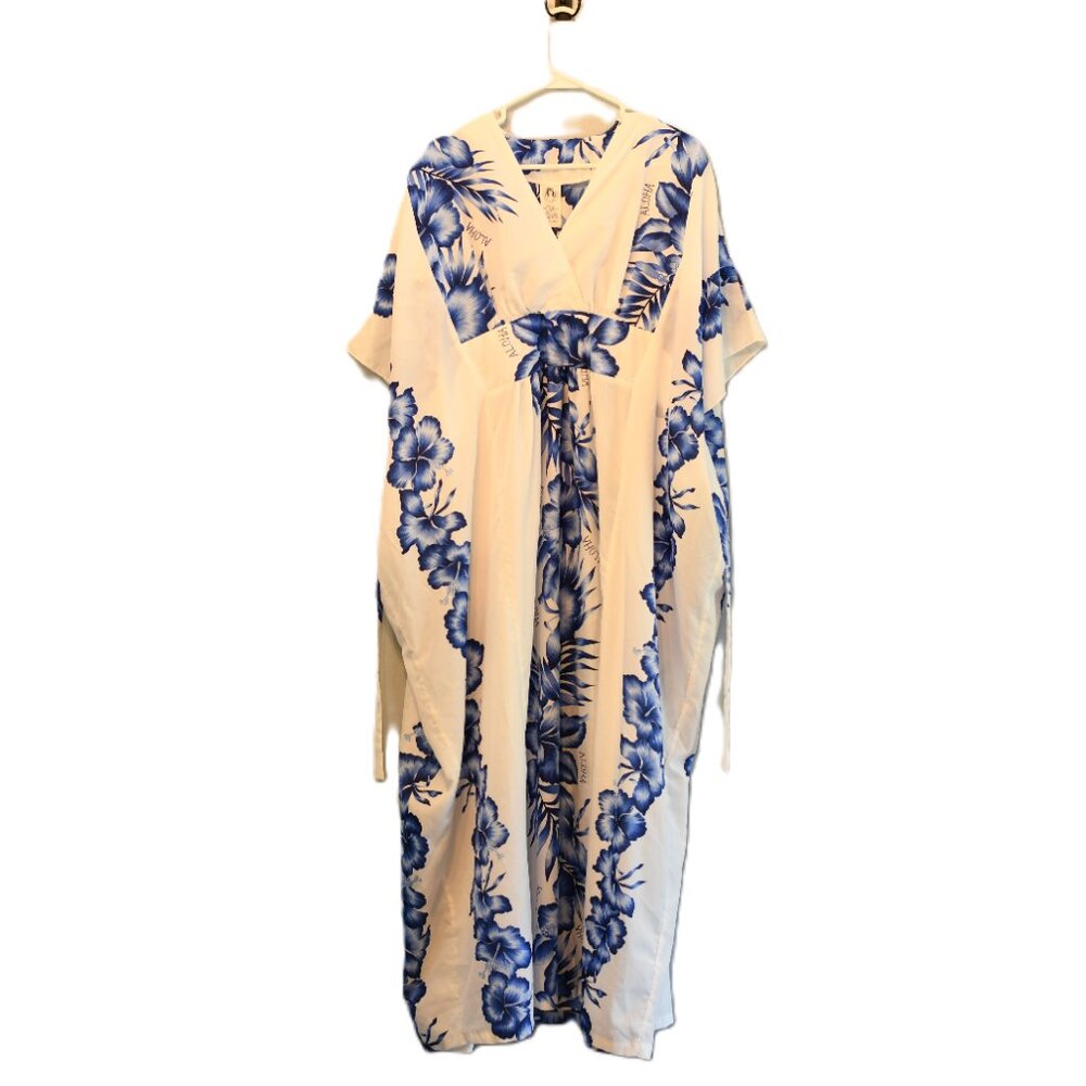 Vintage Royal Creations One Size White Floral Kimono Style Kaftan Hawaii